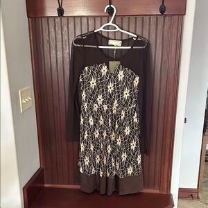 A'Reve Chocolate Brown Dress with Cream Floral Design